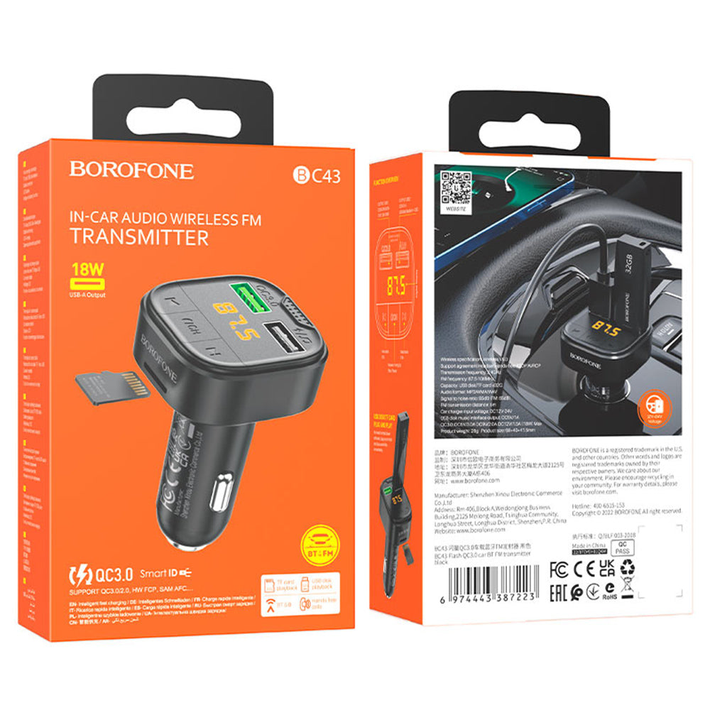 FM Bluetooth Modulator Borofone BC43 Flash, 2 x USB-A - 1 x microSD