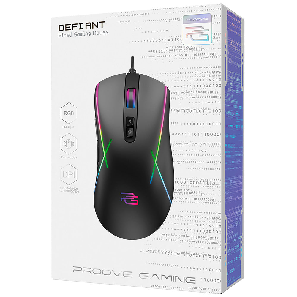 Геймърска мишка с кабел USB Proove Defiant, RGB, 7200DPI, Черна CMDE00000102