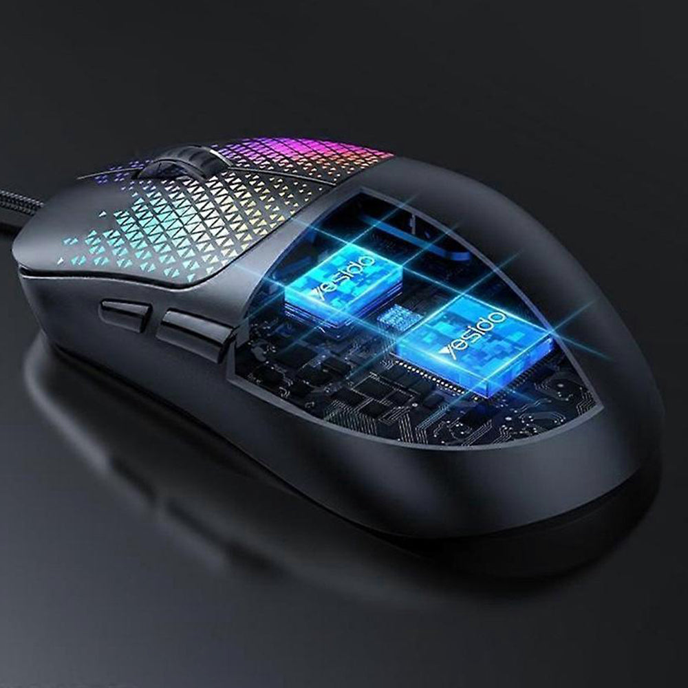 Геймърска мишка с кабел USB Yesido KB32, RGB, 7200DPI, Черна