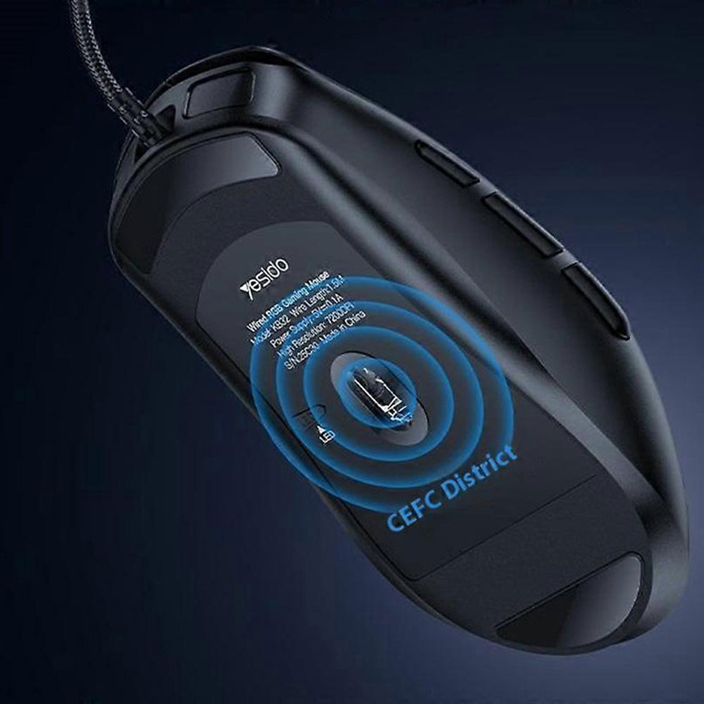 Геймърска мишка с кабел USB Yesido KB32, RGB, 7200DPI, Черна