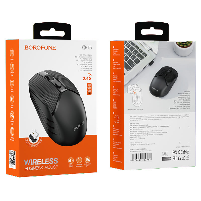 Wireless Mouse Borofone BG5, 1600DPI, Black
