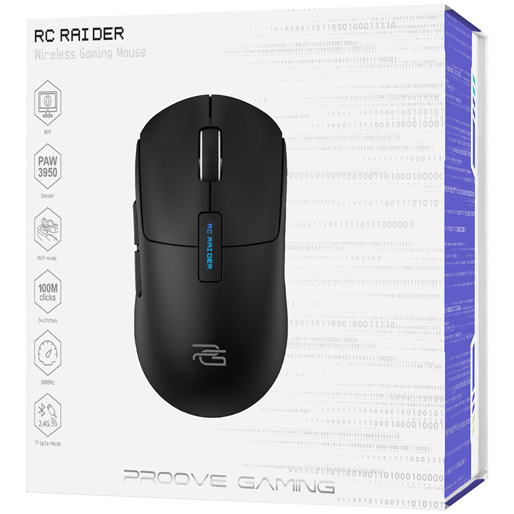 Безжична мишка Proove RC Raider 8K, 800DPI - 32000DPI, BT / Wi-Fi / Wired, Черна WMRR00122001