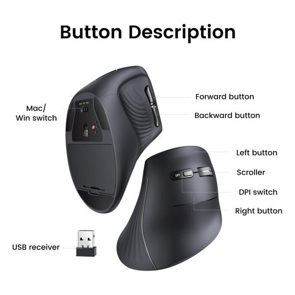 Безжична мишка UGREEN MU008, 4000DPI, BT / Wi-Fi, Черен