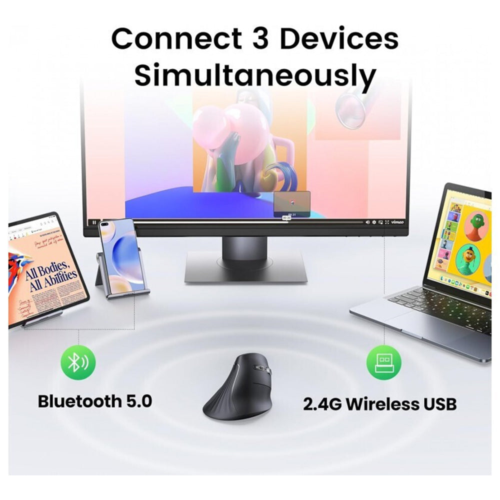 Безжична мишка UGREEN MU008, 4000DPI, BT / Wi-Fi, Черен