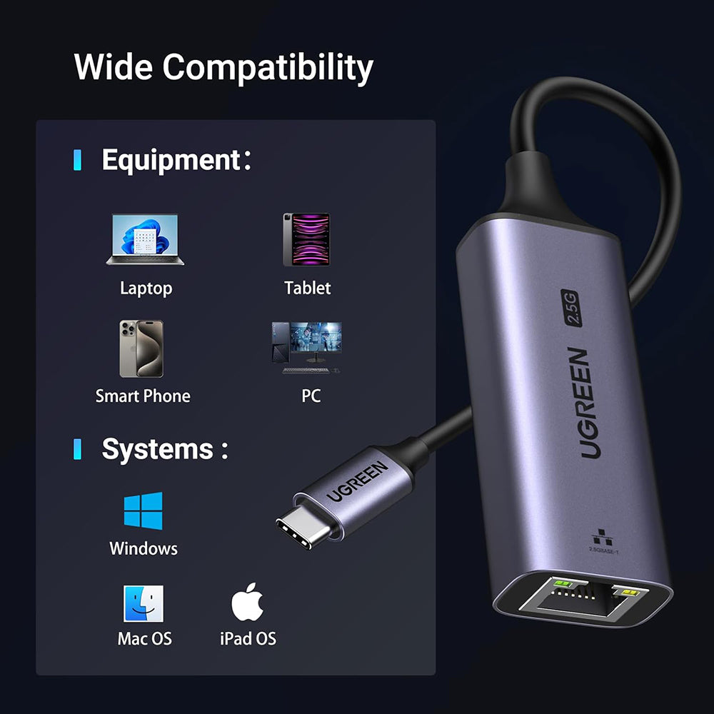 Мрежова карта UGREEN CM648 (25052), RJ45, USB-C, Сивa