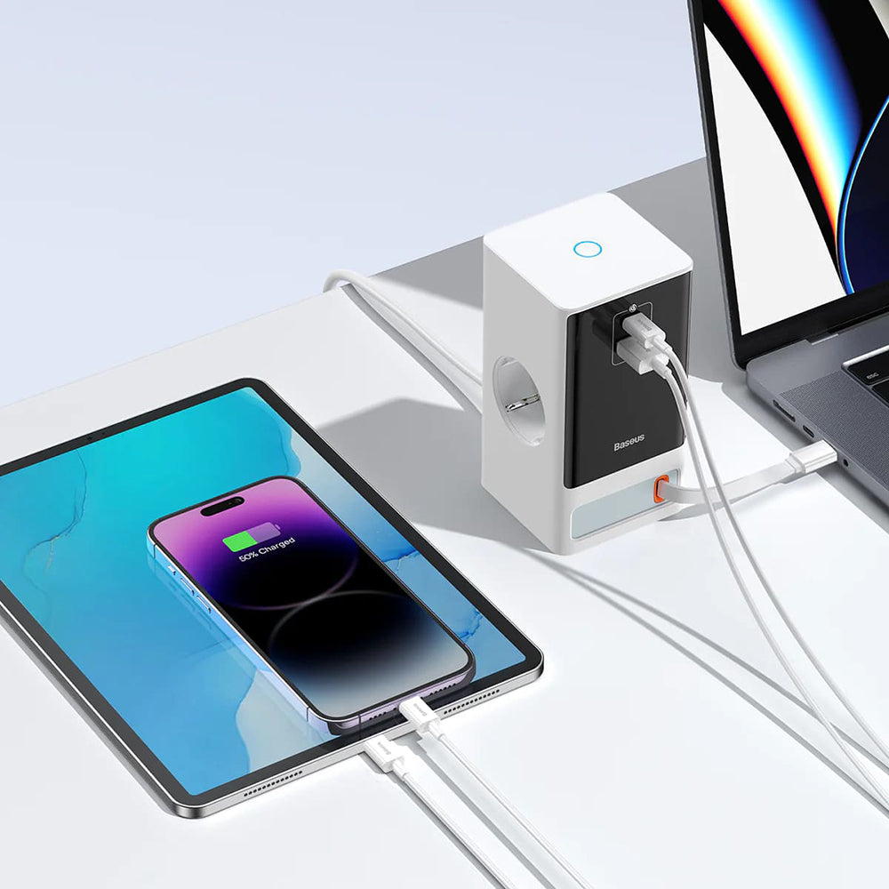 Удължител Baseus PowerCombo, 1 x Schuko, Бял PSLR000602