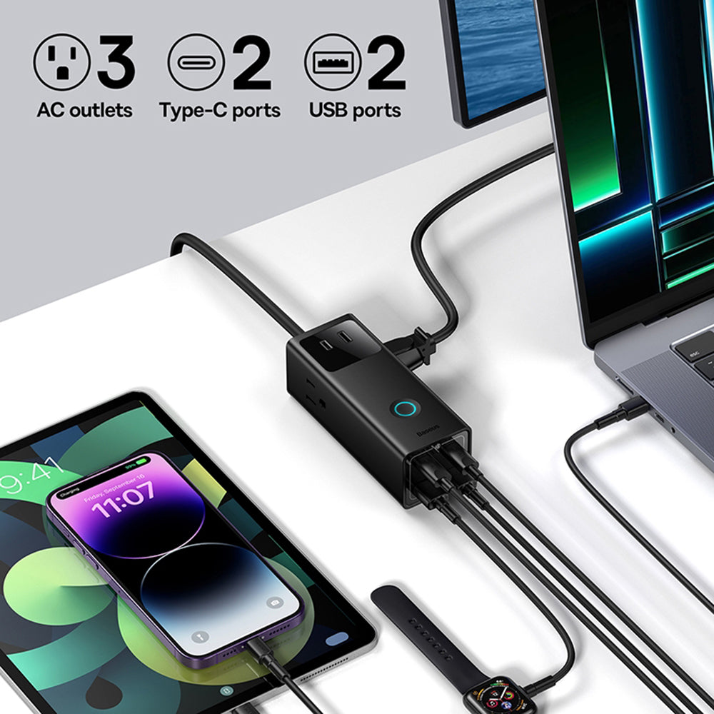 Удължител Baseus PowerCombo US, 3 x Контакт, Черен PSLA020101
