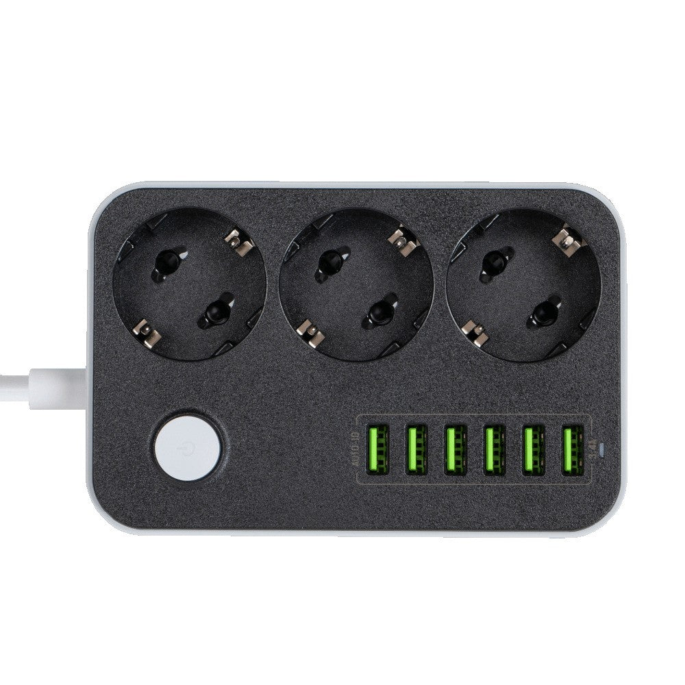 Удължител ColorWay, 3 x Schuko - 6 x USB-A, Черен