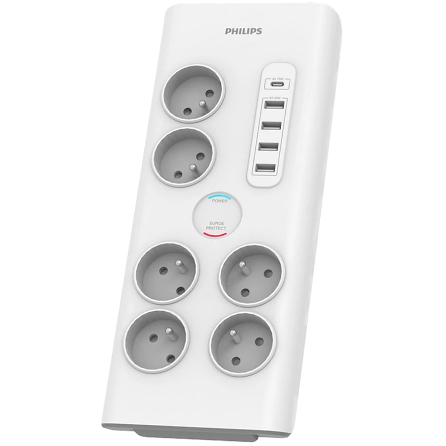 Мрежово зарядно устройство Philips, 4 x USB-A - 1 x USB-C - 6 x Schuko, бяло PHIL-SPN7060WA/60