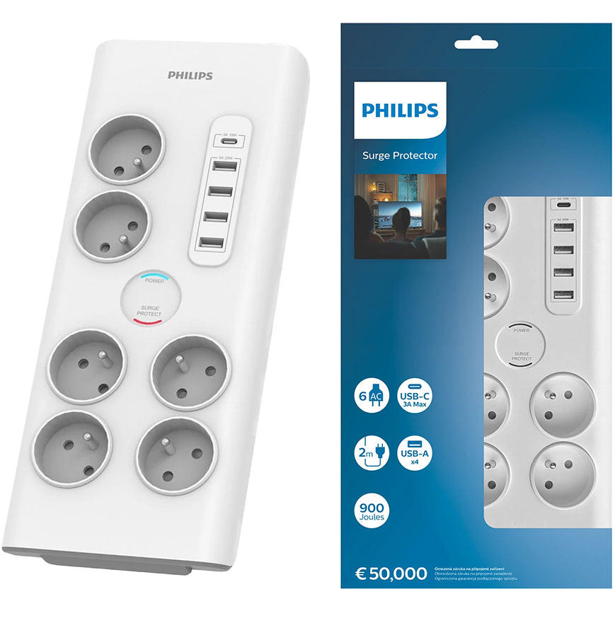 Мрежово зарядно устройство Philips, 4 x USB-A - 1 x USB-C - 6 x Schuko, бяло PHIL-SPN7060WA/60