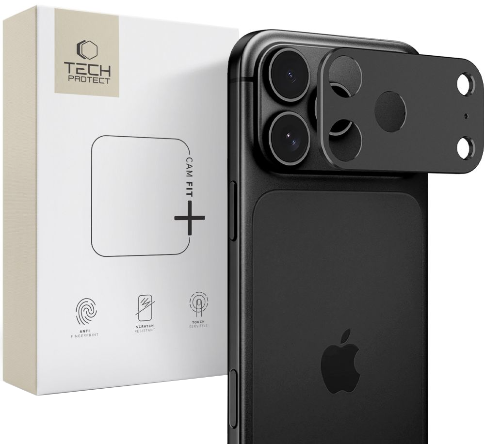 Рамка за защита на задна камера Tech-Protect Camalloy Fit+ за Apple iPhone 18 Pro Max, алуминий, черна