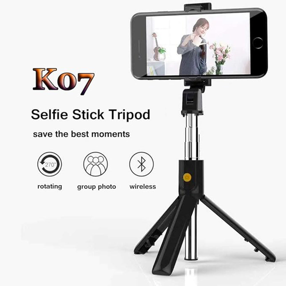 Selfie Stick Bluetooth Techsuit K07, Универсален, Черен
