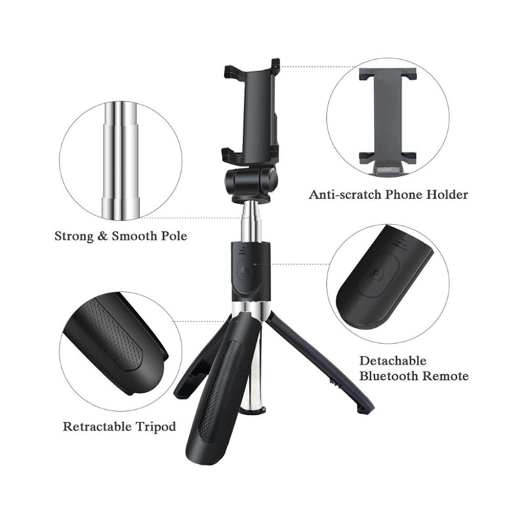 Селфи стик Bluetooth Techsuit L01s, Универсален, Черен