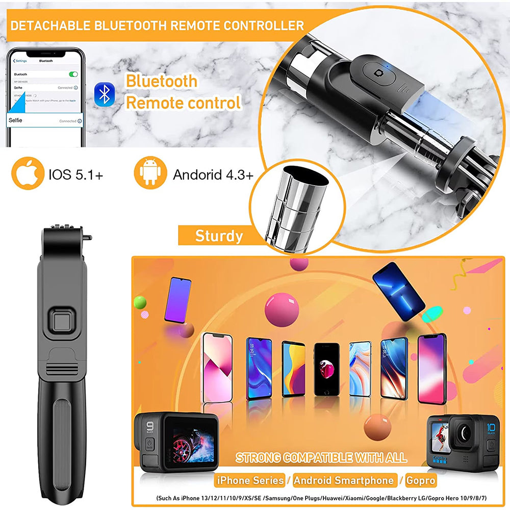 Селфи стик Bluetooth Techsuit L02, Универсален, Черен