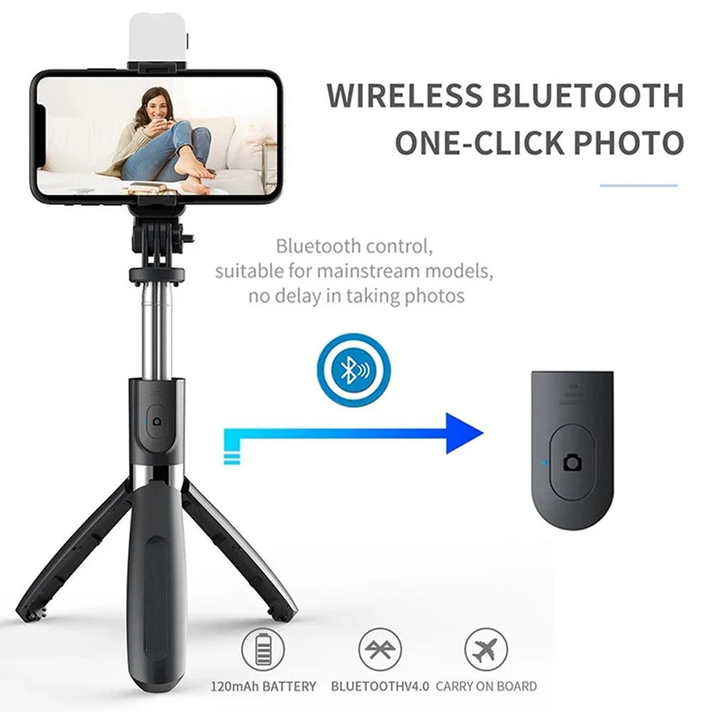 Селфи стик Bluetooth Techsuit L02s, Универсален, Черен