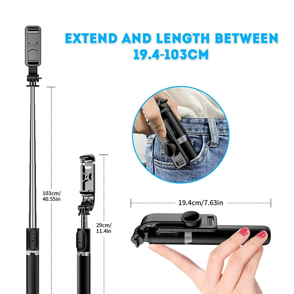 Селфи стик Bluetooth Techsuit Q02, Универсален, Черен