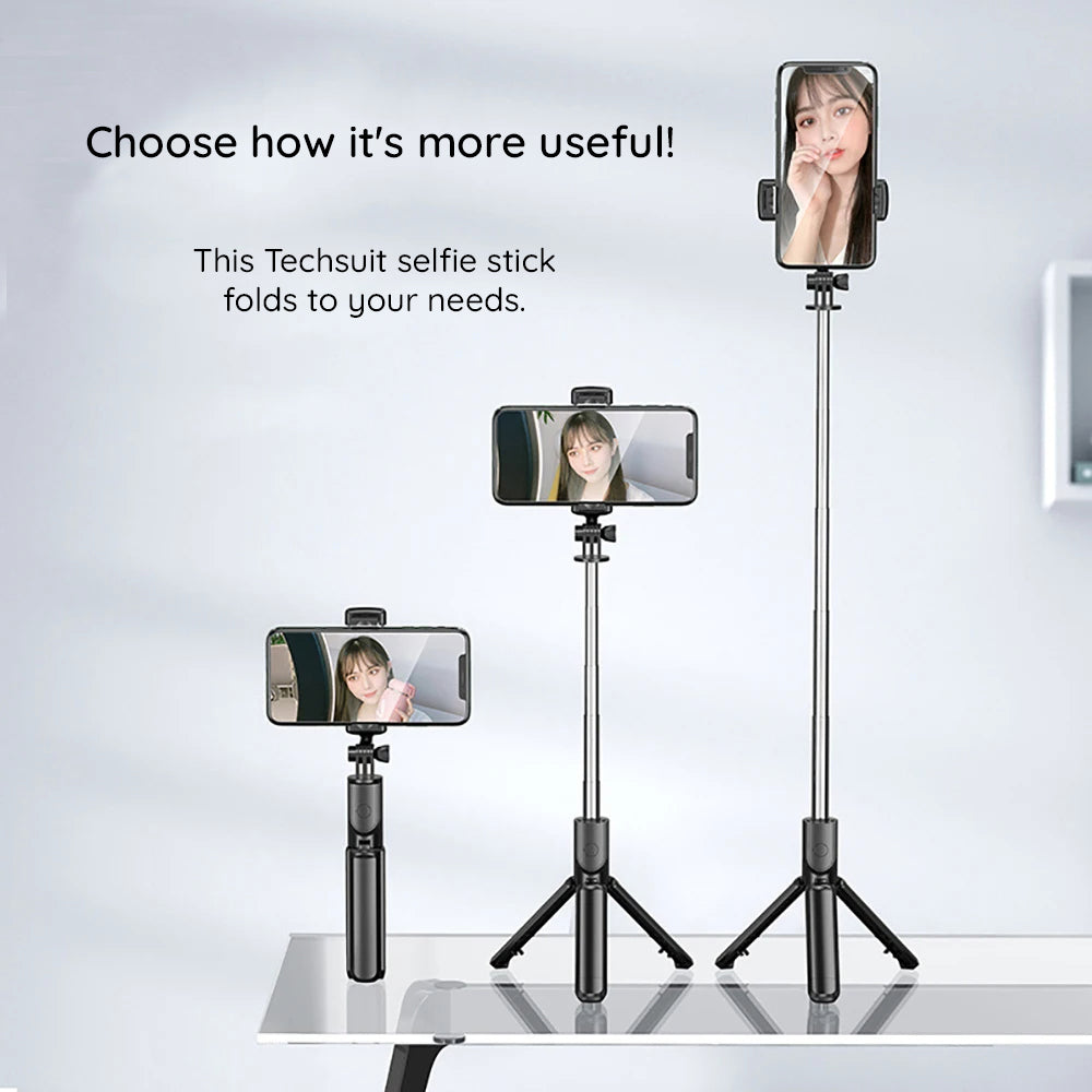 Selfie Stick Bluetooth Techsuit S03, Универсален, Черен