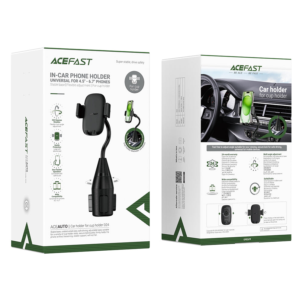 Автомобилна стойка Acefast D24, 4.5 инча - 6.7 инча, Черна