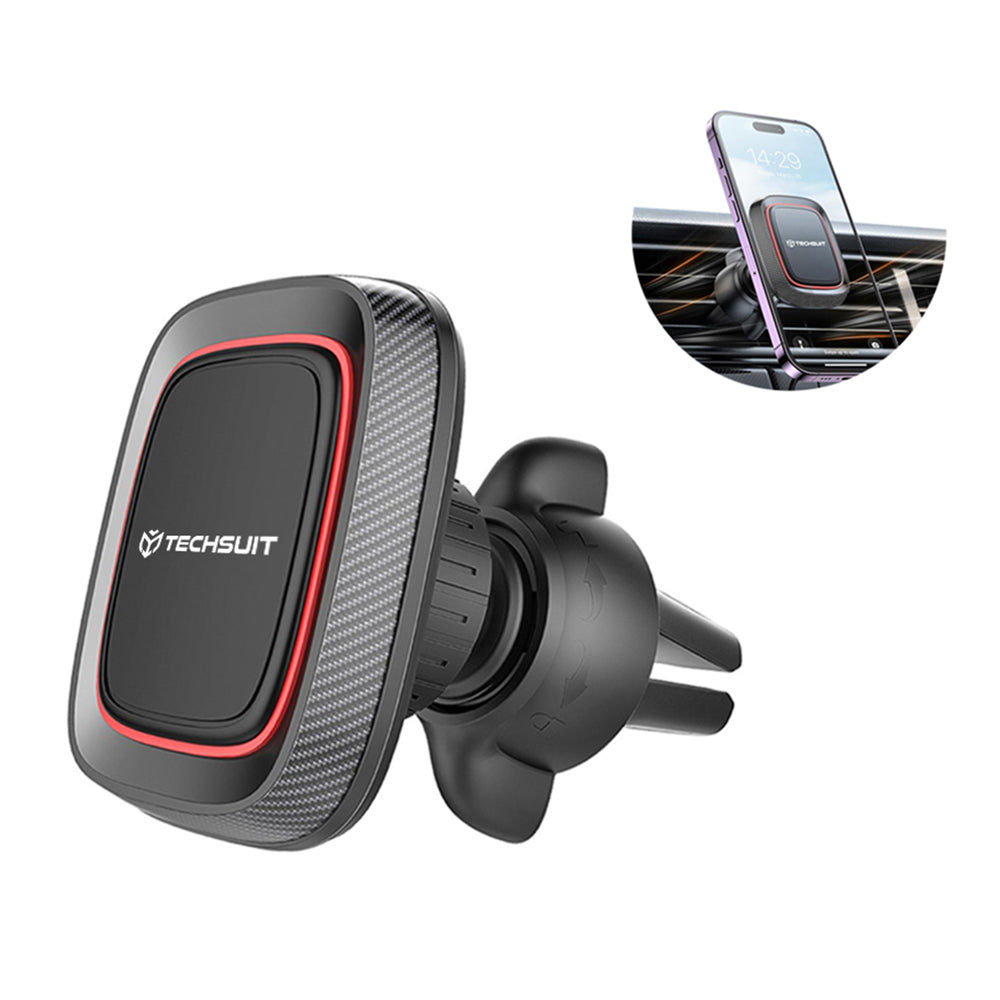 Магнитна стойка за автомобил Techsuit S4, Универсална, Черно-Червена
