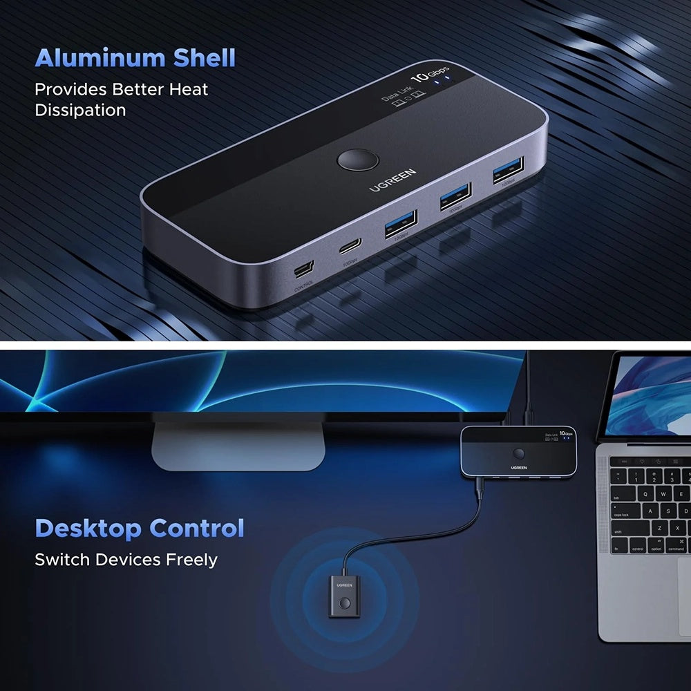 Switch USB UGREEN CM691 (45784), 3 x USB-A 3.2 - 1 x USB-C - 1 x miniUSB, Черен