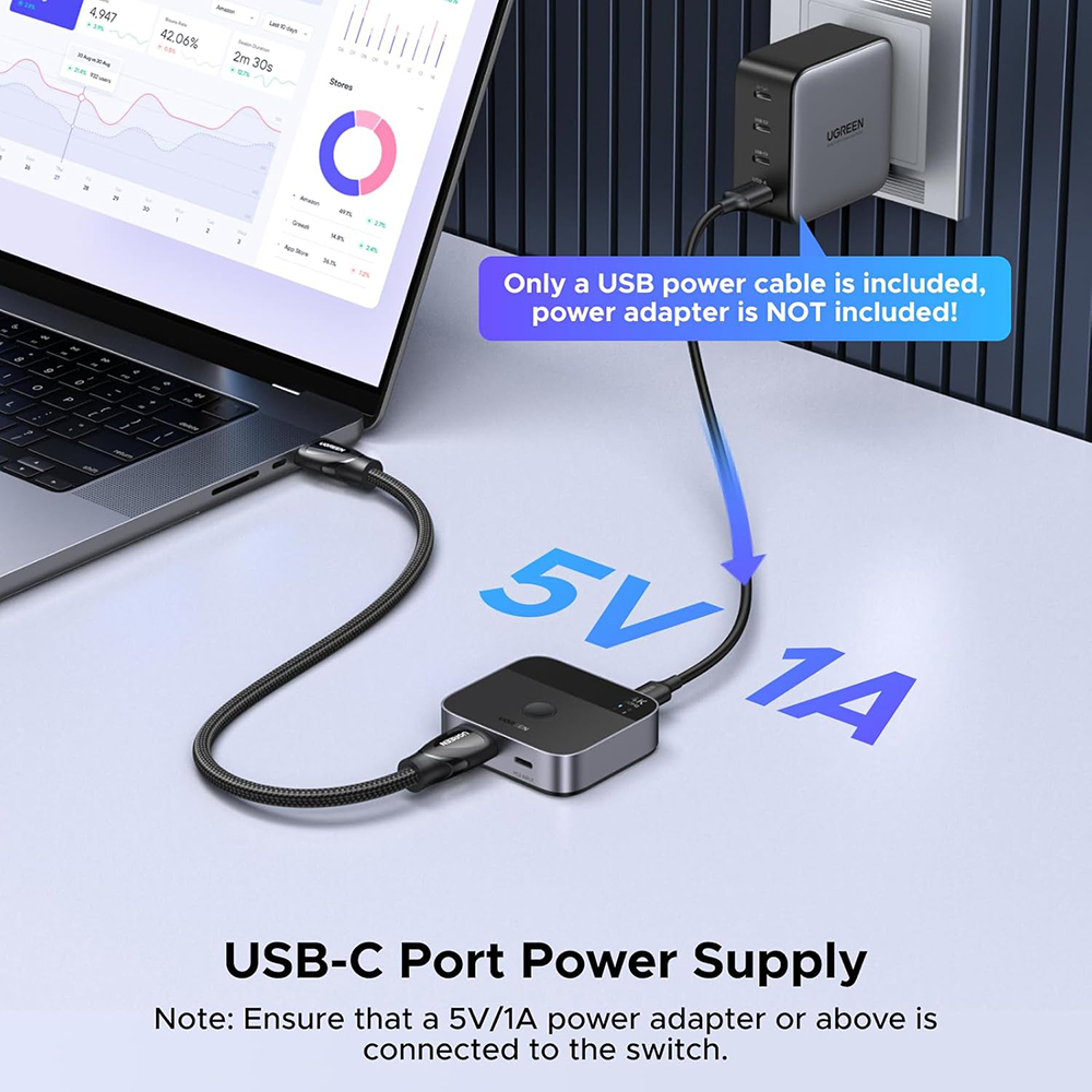 Видео превключвател HDMI / USB-C UGREEN AW503 (55452), Сив, Преработен