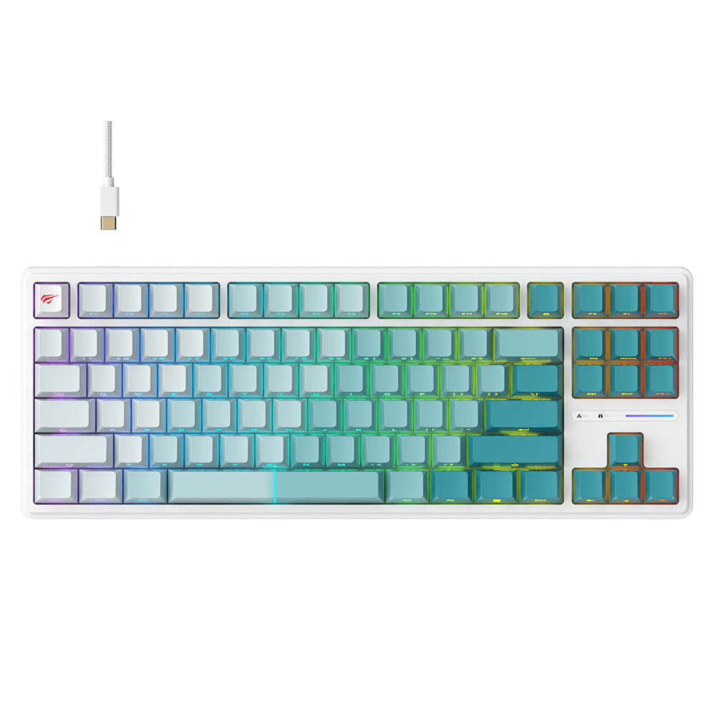 Геймърска клавиатура с кабел USB HAVIT KB901L, RGB, 1.8m, Бяло Зелена