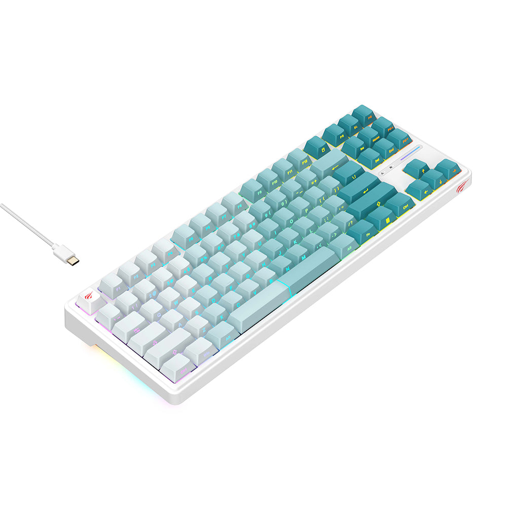 Геймърска клавиатура с кабел USB HAVIT KB901L, RGB, 1.8m, Бяло Зелена