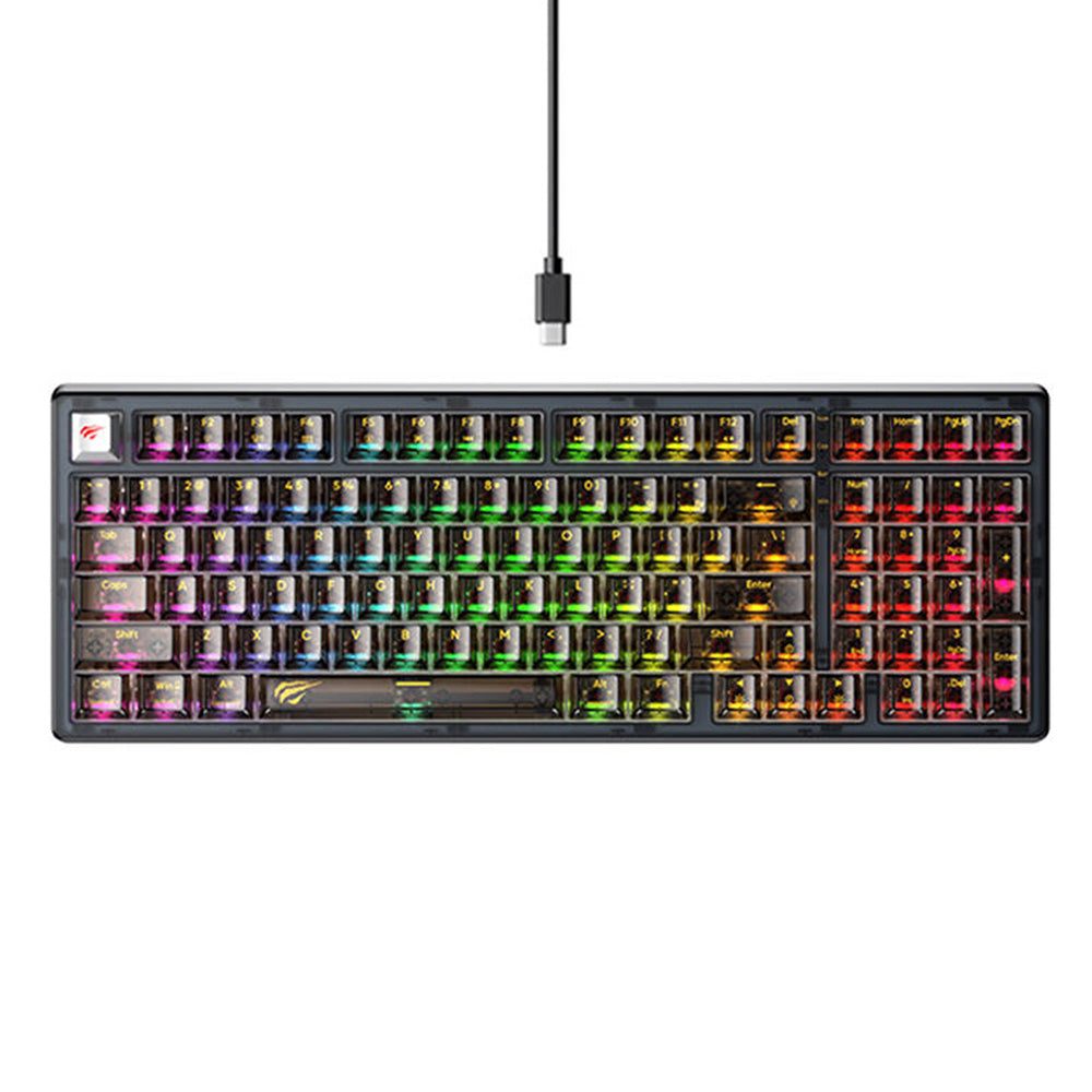 Игрална клавиатура с кабел USB HAVIT KB875L, RGB, 1.8m, Черна прозрачност