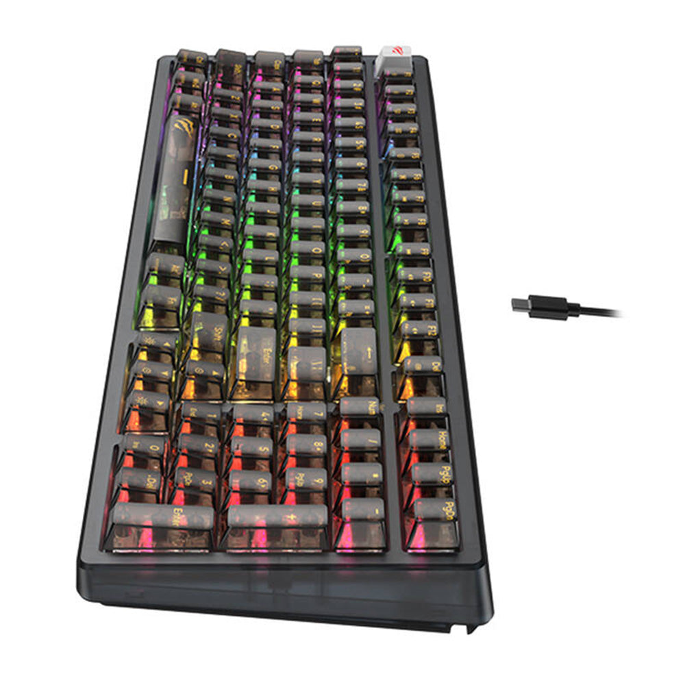 Игрална клавиатура с кабел USB HAVIT KB875L, RGB, 1.8m, Черна прозрачност