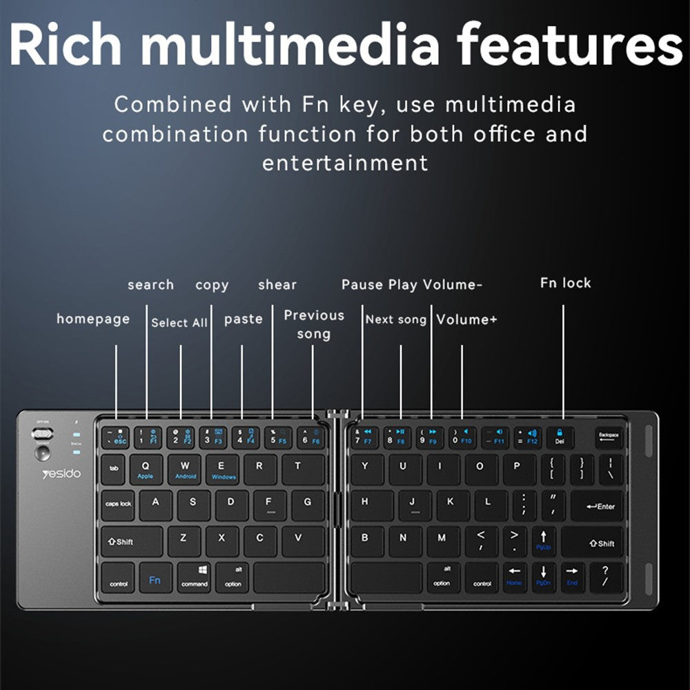 Сгъваема Bluetooth клавиатура Yesido KB27, Черна