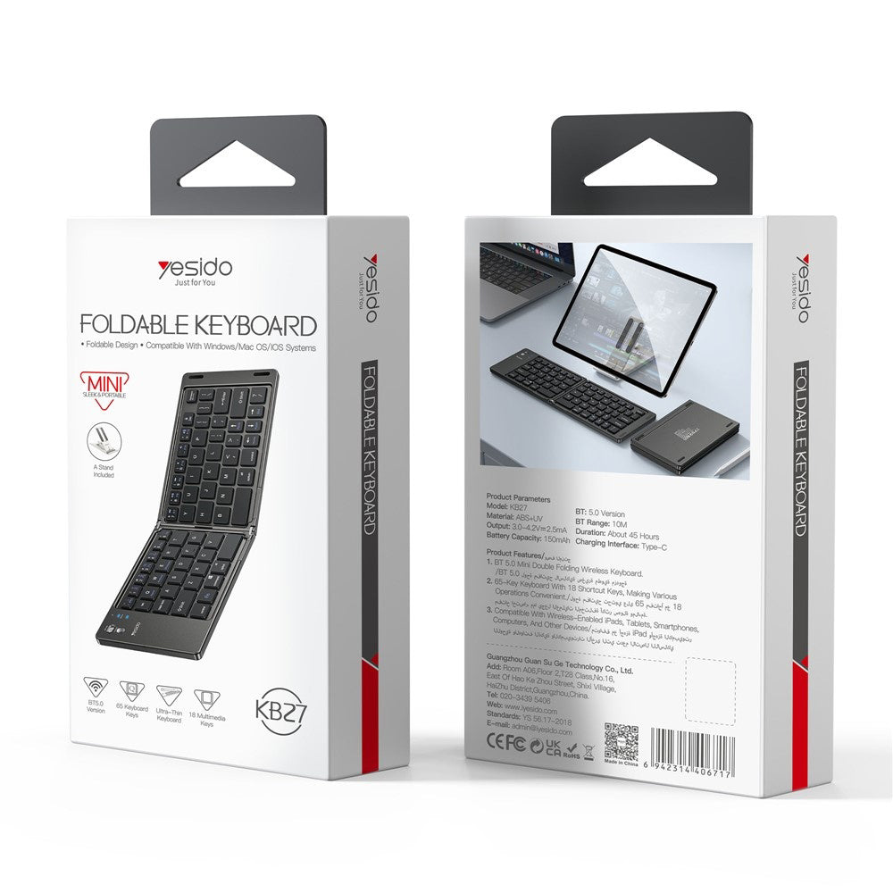Сгъваема Bluetooth клавиатура Yesido KB27, Черна