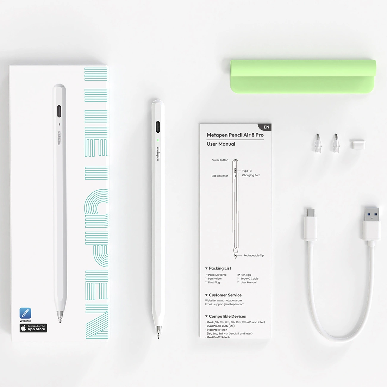 Тъч писалка Metapen Air8 Pro за Apple iPad, Активна версия, бял ME-APP172
