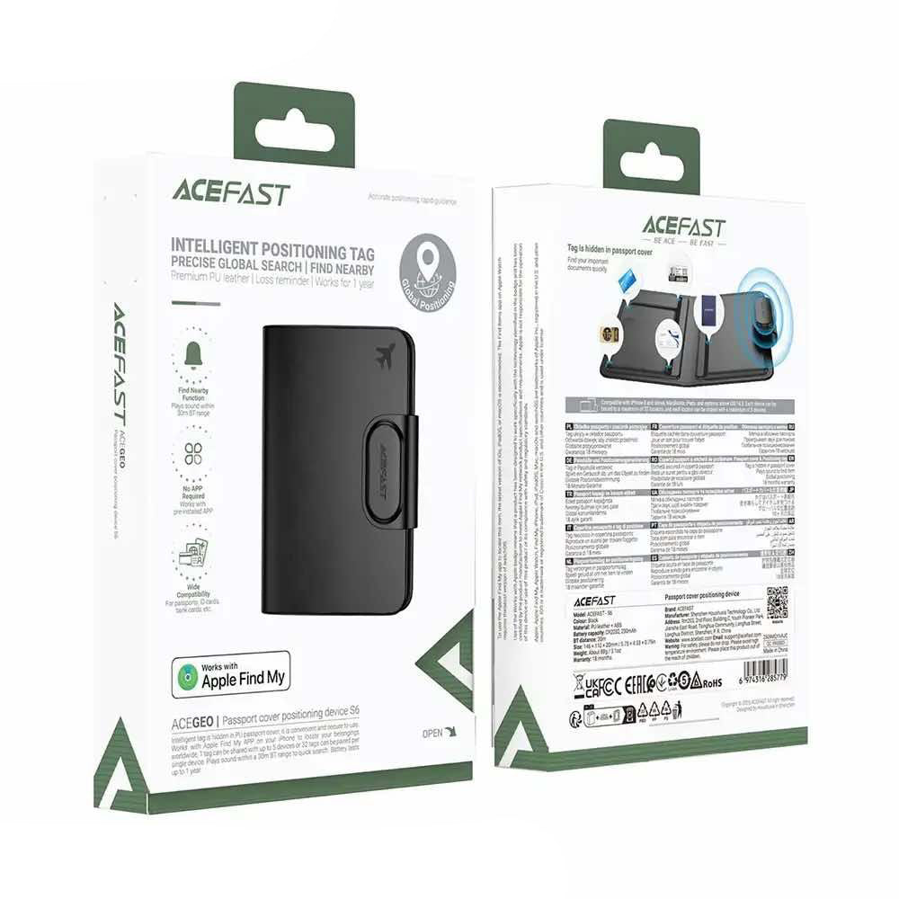 Acefast SmartTag Passport S6 за iOS Series, Черен
