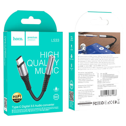 USB-C аудио адаптер - 3.5 мм HOCO LS33, сив