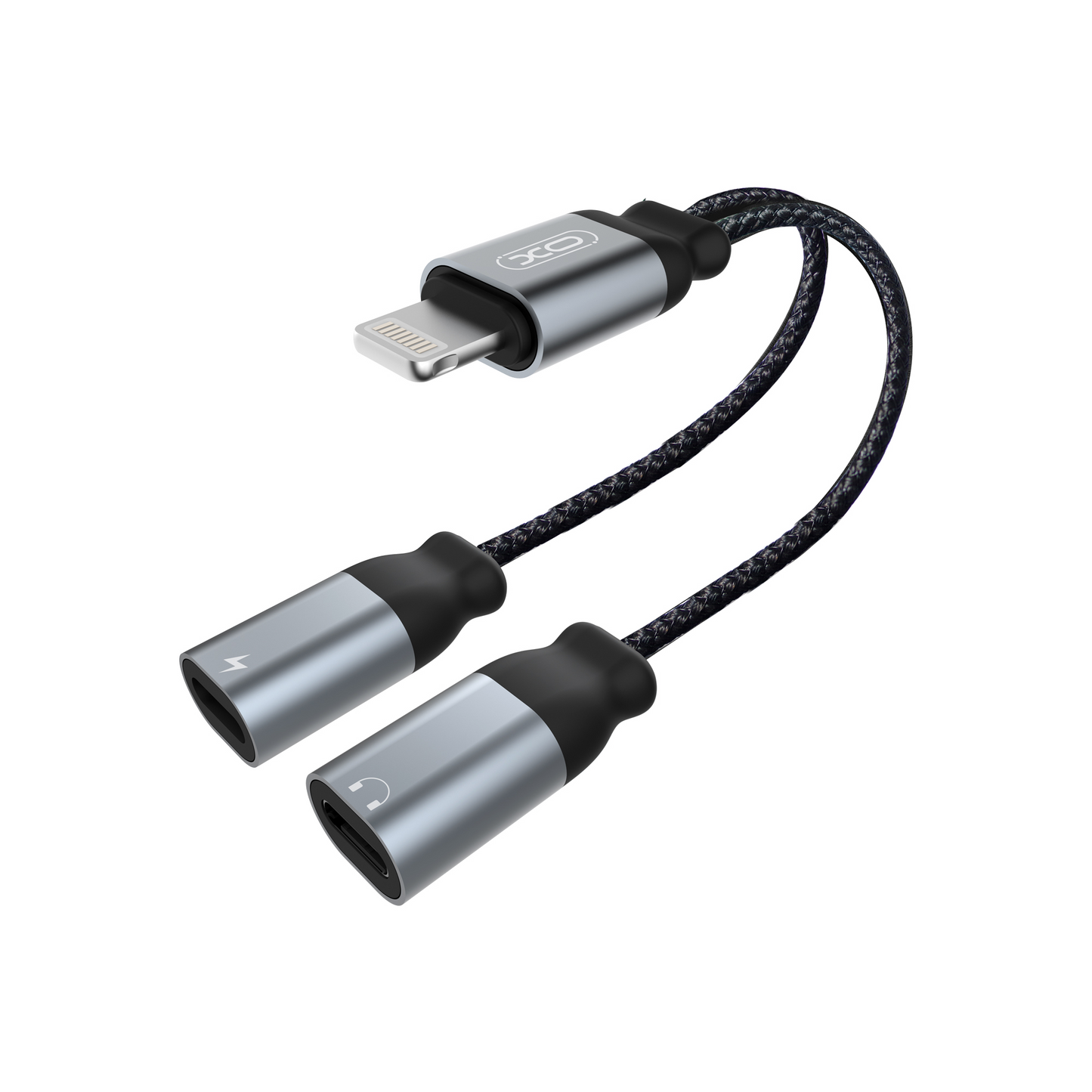 Аудио адаптер Lightning - 2 x Lightning XO Design NB-R160A, Сив