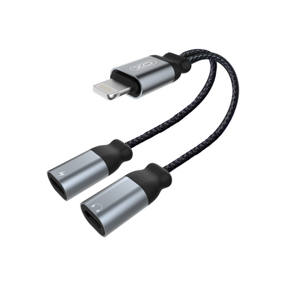 Аудио адаптер Lightning - 2 x Lightning XO Design NB-R160A, Сив