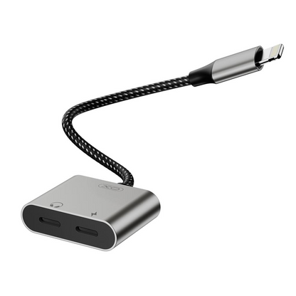 Аудио адаптер Lightning - 2 x Lightning XO Design NB-R258A, Сив