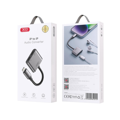 Аудио адаптер Lightning - 2 x Lightning XO Design NB-R258A, Сив