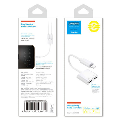 Аудио адаптер Lightning - 2 x Lightning Joyroom S-Y104, Бял