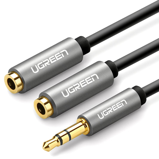 Адаптер Audio Splitter 3.5mm - 2 x 3.5mm UGREEN AV123 2in1, 0.2m, Сив