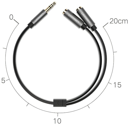 Адаптер Audio Splitter 3.5mm - 2 x 3.5mm UGREEN AV123 2in1, 0.2m, Сив