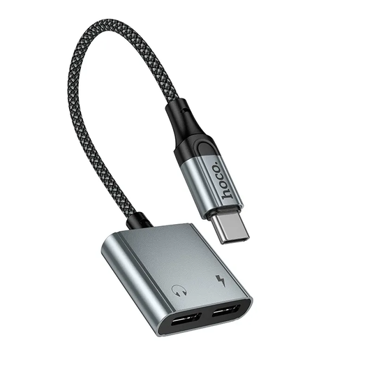 Аудио адаптер USB-C - USB-C / USB-C HOCO UPA34A, Сив