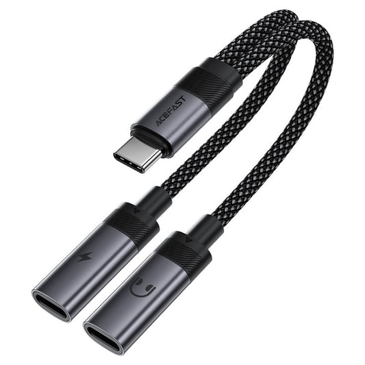 Аудио адаптер USB-C - 2 x USB-C Acefast J14, Черен