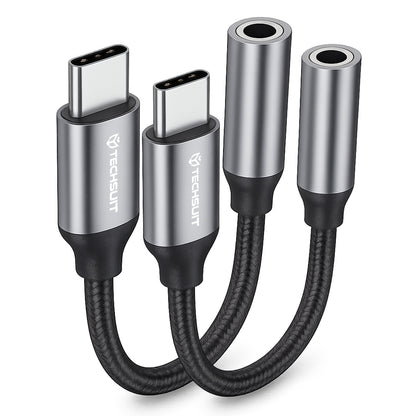 USB-C to 3.5mm Audio Adapter Techsuit AC12 FuseXound, Gray, Set of 2 Pieces