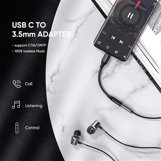 Аудио адаптер USB-C - 3.5mm UGREEN AV142, Черен
