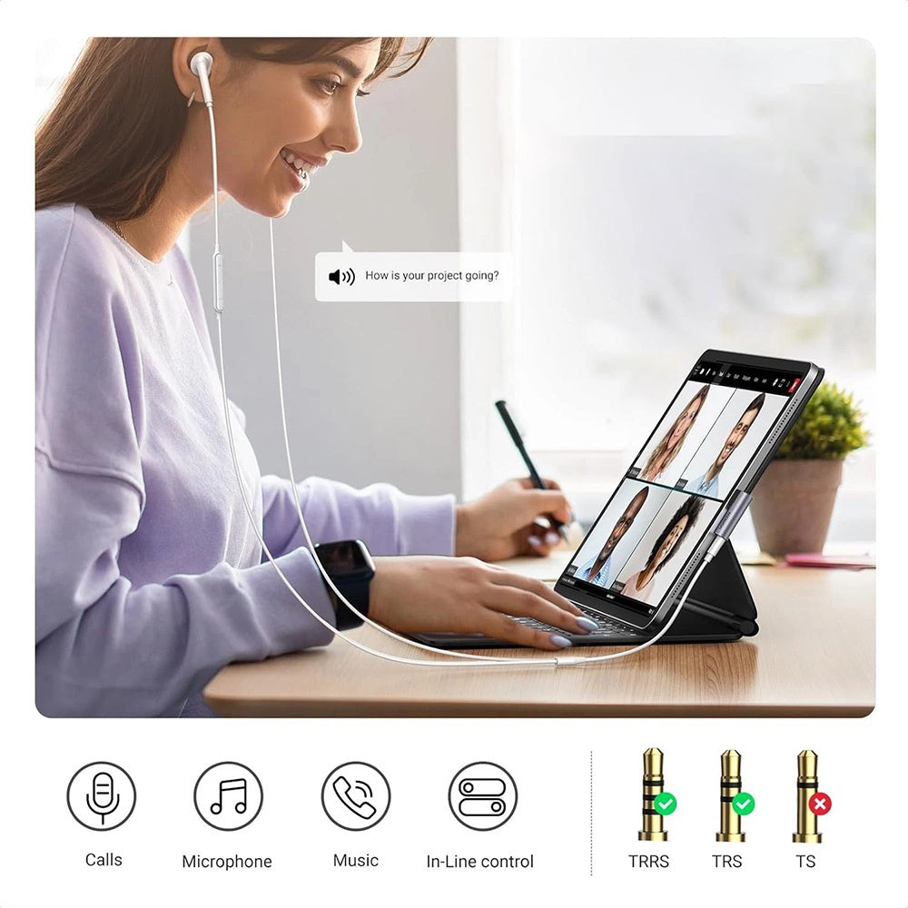 Аудио адаптер USB-C - 3.5mm UGREEN CM460 (20194) под ъгъл, сив