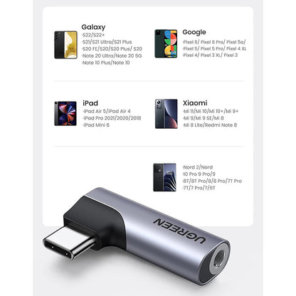 Аудио адаптер USB-C - 3.5mm UGREEN CM460 (20194) под ъгъл, сив