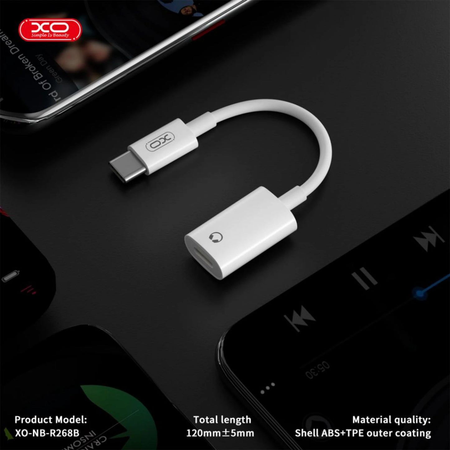 Аудио адаптер USB-C - Lightning XO Design NB-R268B, Бял