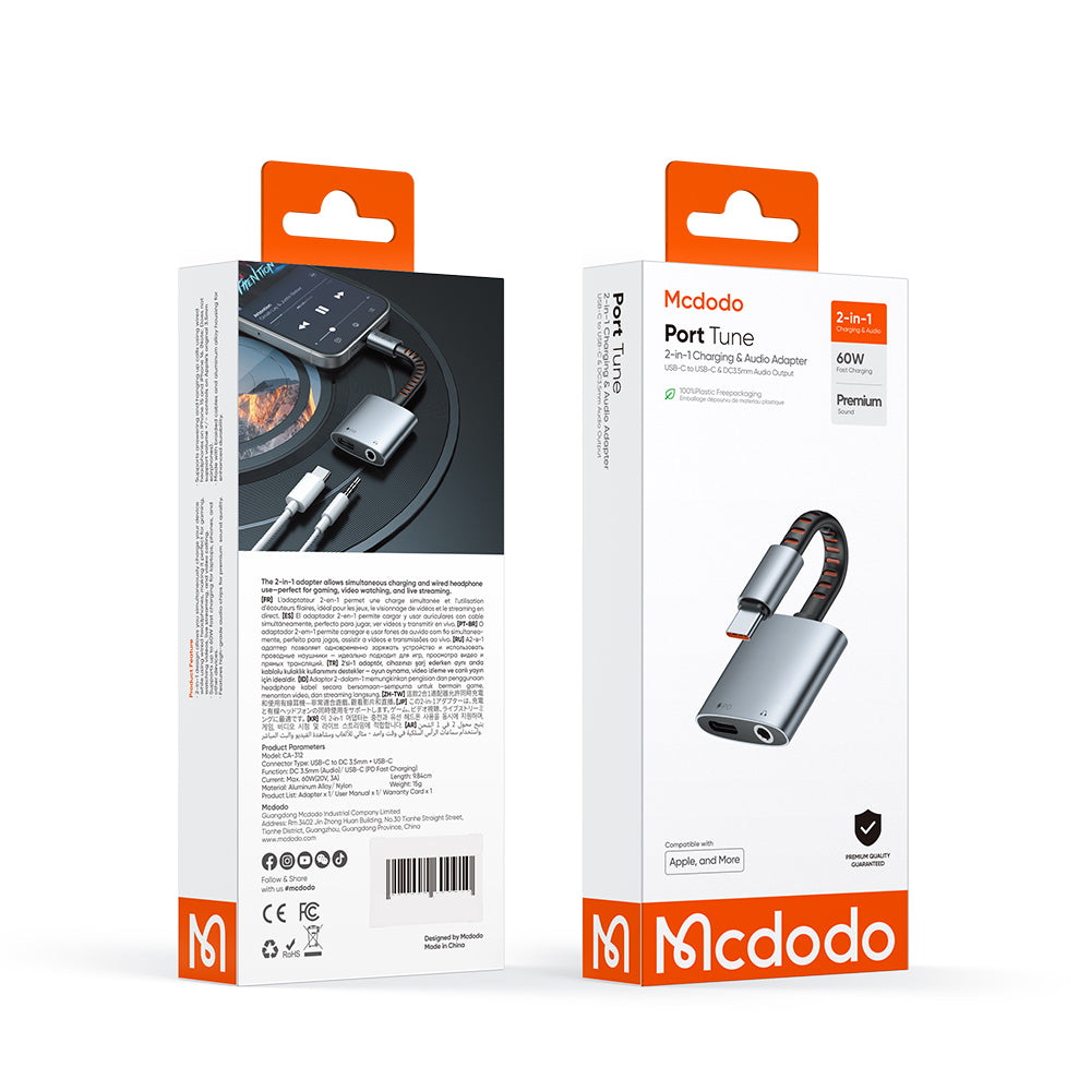 Аудио адаптер USB-C - USB-C / 3.5mm McDodo CA-3120, Сив
