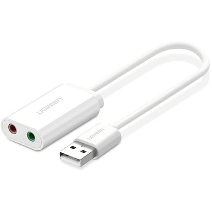USB звукова карта UGREEN US205, 2 x Jack 3.5mm, Бяла